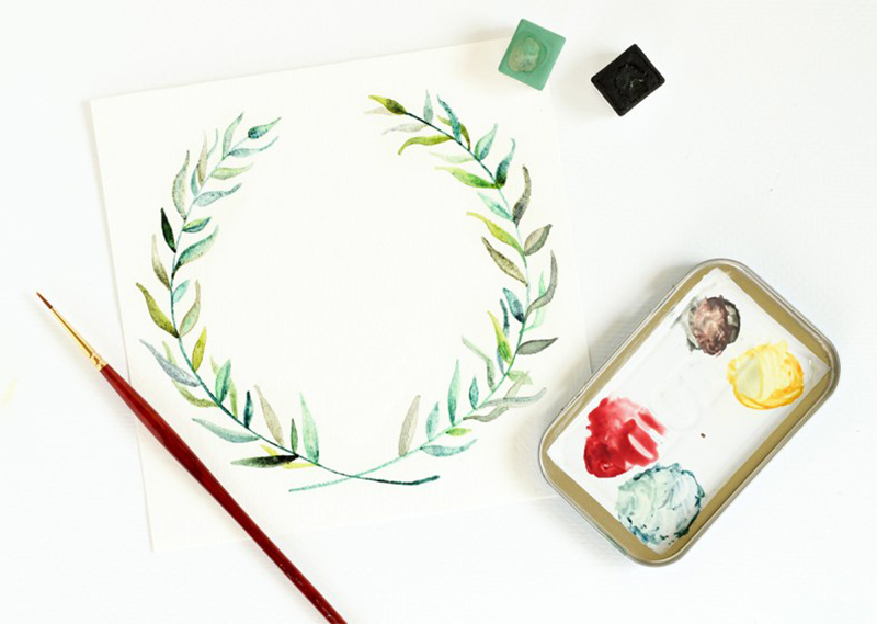Paint Watercolour Leaves to frame your calligraphy from The Postman's Knock | Happy Hands Project